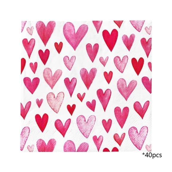 PuSpu Valentine's Day Decoration Valentines Day Party P-ink Heart Decoration Napkins Couple Dinner Tabletop Arrangement Disposable Paper Napkin Supplies