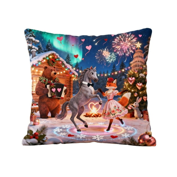 PuSpu Valentine's Day Decoration Valentines's Day Decorative Linen Pillows Cover With Graphic Print Cute Animals 18x18 Inches