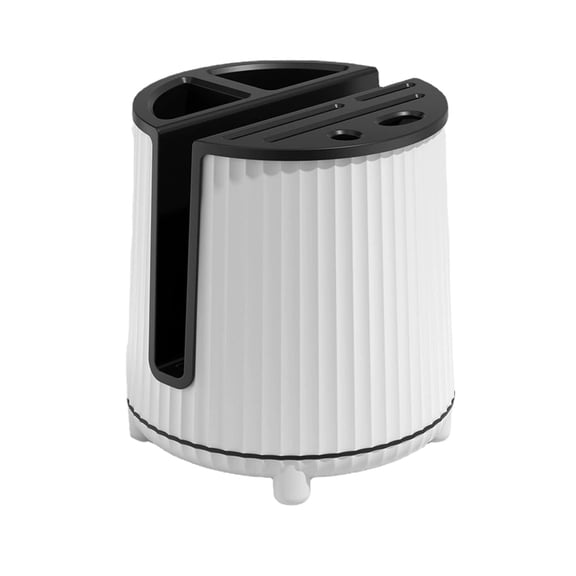 PuSpu White Plastic 21.5x20cm 360°Rotating Kitchen Storage Rack 1Pc Large Capacity Cutlery Knife Fork Cutting Board Organizer Countertop Space Saver For Cooking Area Declutter