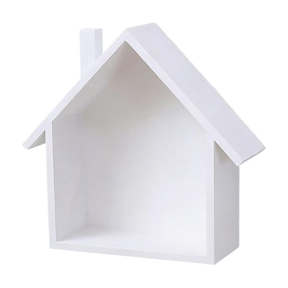 PuSpu White Wooden House-Shaped Wall Shelf, 1 Pc 9.29x7.32x2.99in Decorative Storage Rack, Cute Display Stand for Dining Room