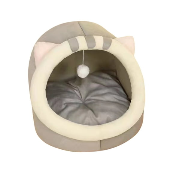 PuSpu Winter Cat Bed Semi-Enclosed Gray Cloth 28x30cm Reindeer Pet House Warm Sleeping Bag for Christmas Holiday Small Dog Security Calm Nest