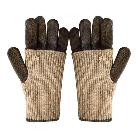 PuSpu Winter Color Blocked Knitted Gloves Women Wool Warm Cycling Student Gloves