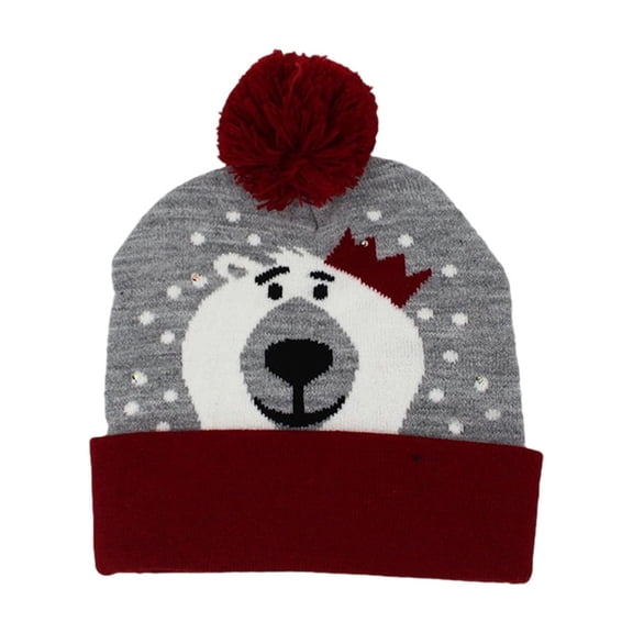 PuSpu Winter Warming Supplies Winter Fashion LED Christmas Hat Santa Claus Hairball Hat Pattern Knitted Hat Warm Ear Protection Woolen Hat Essentiales For Christmas Decorations