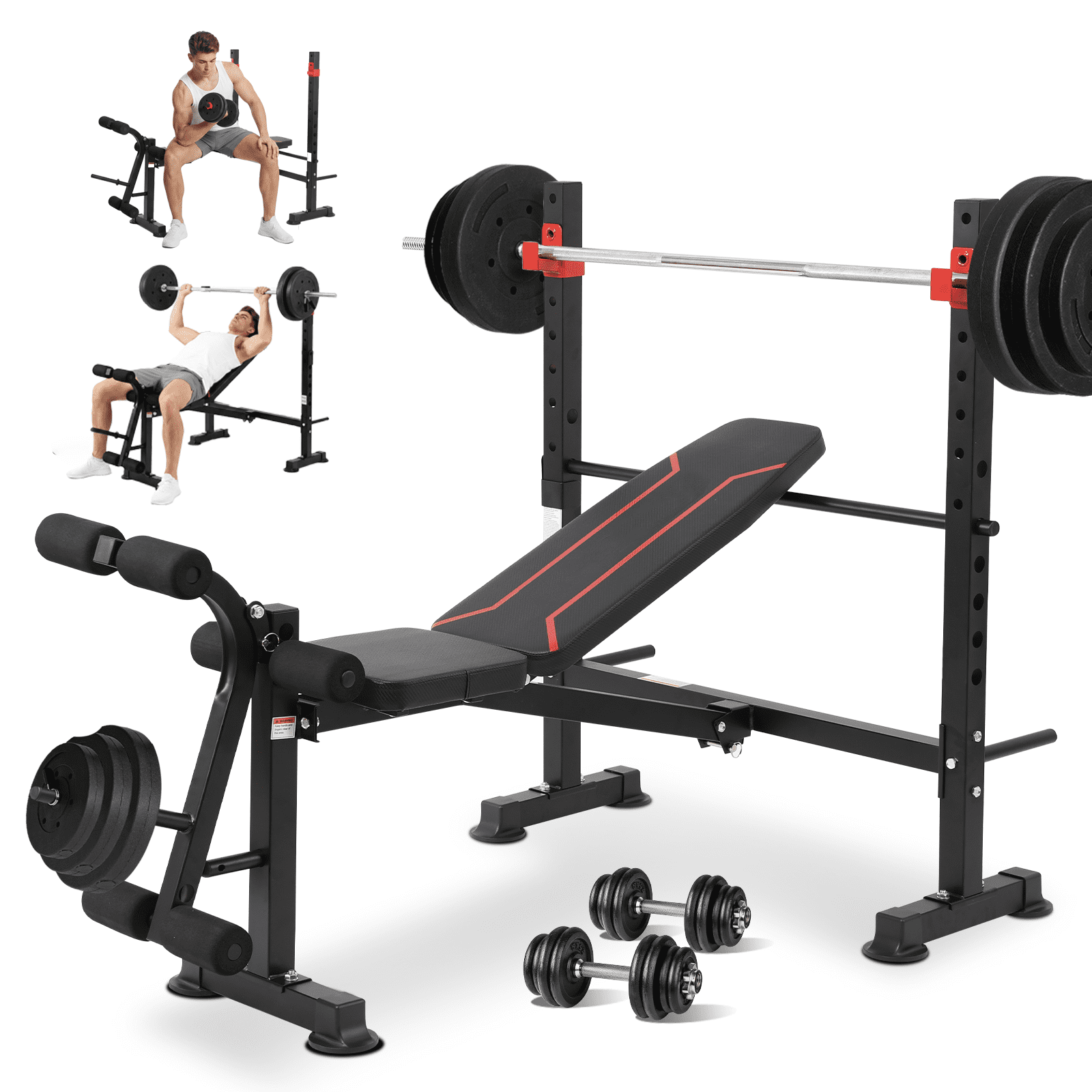 Puatul  750LBS Adjustable Weight Bench Set for Full Body Workout, Foldable Bench Press with Leg Curl/Extension, Standard Workout Bench Set for US Home Gym. （US Stock）