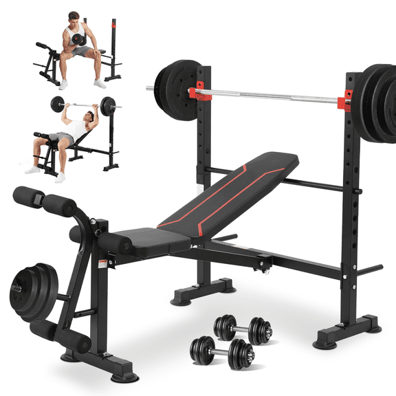 Puatul 750LBS Adjustable Weight Bench Set for Full Body Workout, Foldable Bench Press with Leg Curl/Extension, Standard Workout Bench Set for US Home Gym. US Stock