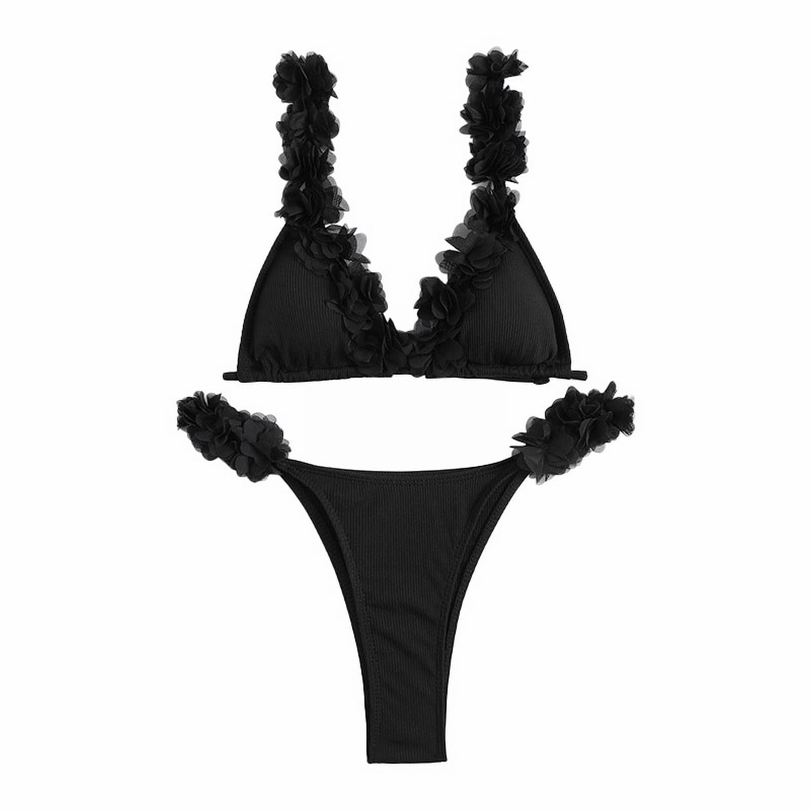 Puawkoer Bikinis Swimsuit Set For Women Solid FlowerSwimwear Triangle