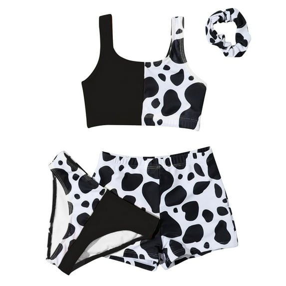 Puawkoer Kids Child Girls 4 Competitive Swimsuits for Girls Piece Swimsuits Bathing Suit Girls Kids Swimsuits Two Piece Cow Print Bikini Tops Bikini for Kids Underpants S