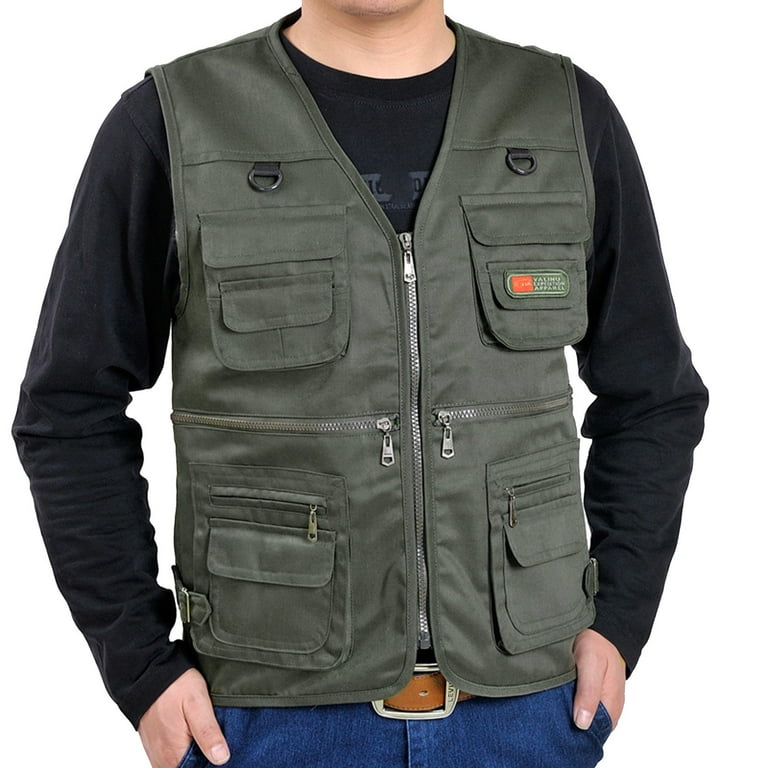 Puawkoer Men's Casual Outdoor Work Fishing Travel Photo Cargo Vest Jacket  Multi Pockets Big And Tall Mens