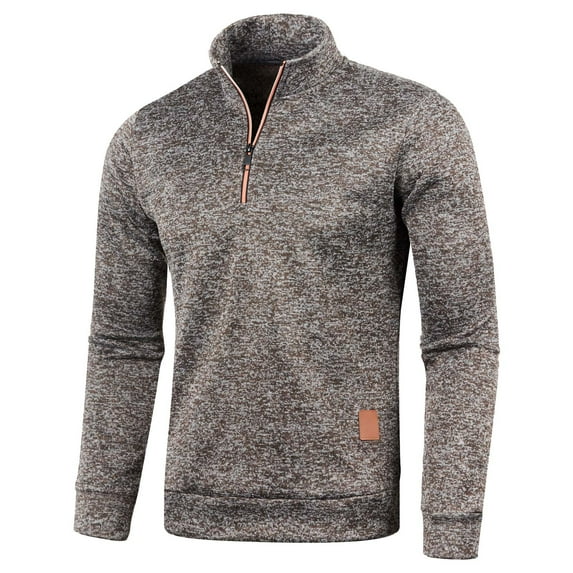 Puawkoer Mens Autumn and Winter Length Coat Solid Zipper Neck Sweater Ski Coat Long Sleeve Fashion Top Car Coat Men Sweatshirt Coat