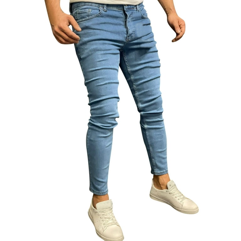 Aoochasliy Mens Jeans Clearance Reduced Price Mens Casual Fitness Solid  Bodybuilding Pocket Skin Full Length Sports Pants