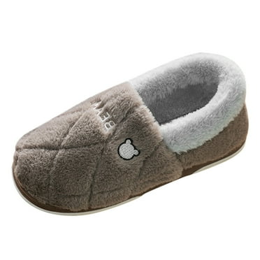 Puawkoer Winter Couples Men Warm Home Baotou Plush Soft Bottom Comfortable Solid Color Flat Cotton Mop