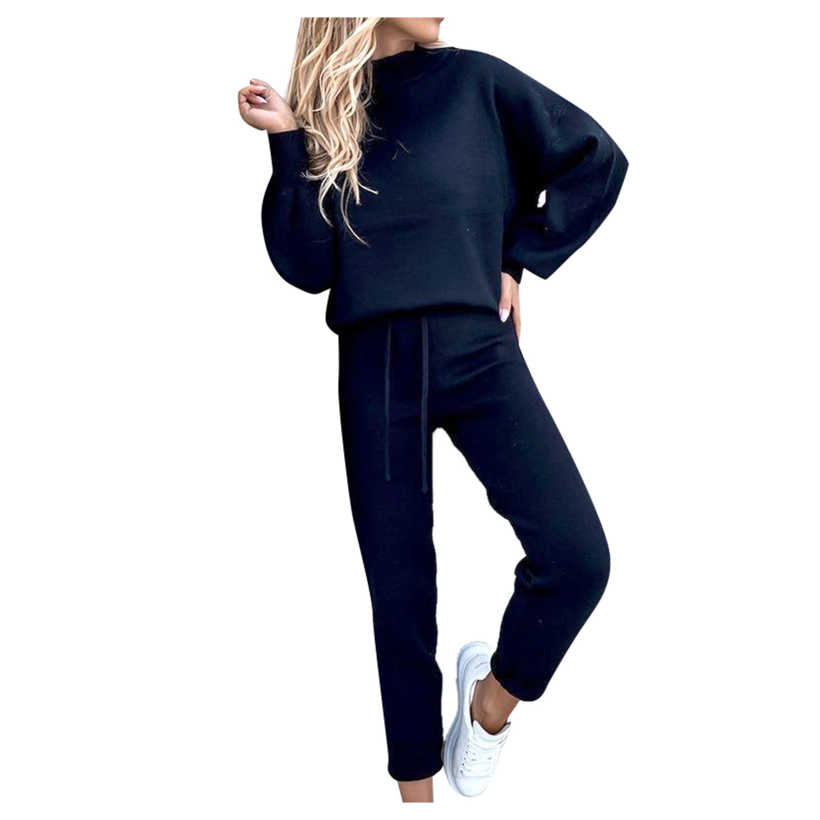 Simple Casual Loose Long Sleeve Top Pants Suit