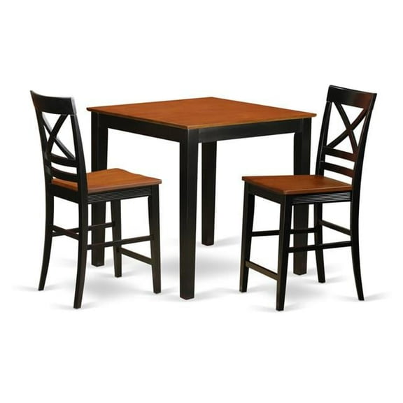 Pub Kitchen Dinette Table & 2 Counter Height Dining Chair, Black Finish