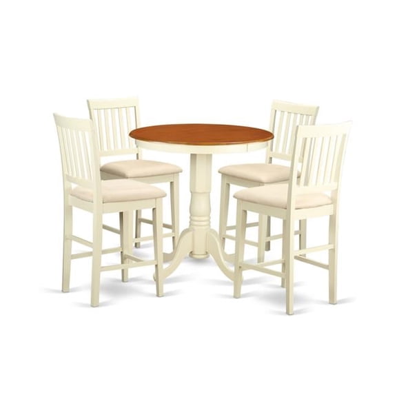 Pub Kitchen Dinette Table & 4 Bar Stools with Backs, White Finish