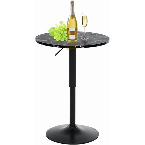 Pub Round Bar Table Height Adjustable with MDF Top, 23.6" Small Breakfast Dining Tables Modern Cocktail Bar Table with 360 Swivel for Suitable, Kitchen, Living Room, Restaurant Black