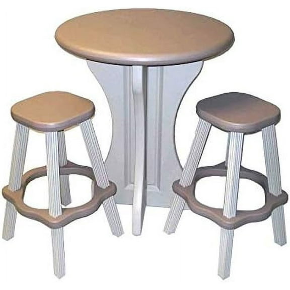 Pub Set, 30-Inch Round with 2 Stools, Taupe/Beige