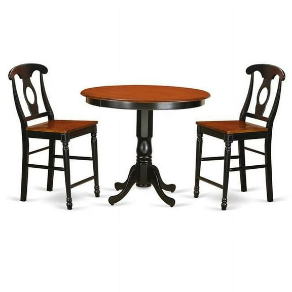 Pub Small Kitchen Table & 2 Counter Height Stool, Black Finish