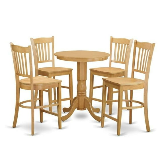 Pub Small Kitchen Table & 4 Counter Height Dining Chair, Oak