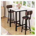 thumbnail image 1 of Pub Table and Chairs Set of 2, 24" Dining Table Set with 2 PU Leather Upholstered Stools, 3-Piece Square Small Space Kitchen Table Pub Table Set for Apartment Dining Room, Living Room, White, 1 of 3