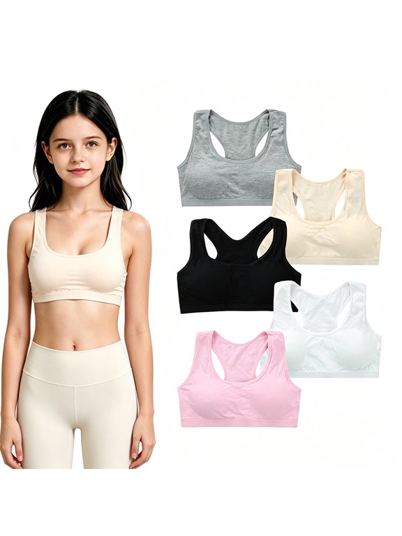 Puberty Girls Comfort First Bra, Cotton Racerback Wireless Light Support Training Bralette for Sensitive Skin Ages 10-14