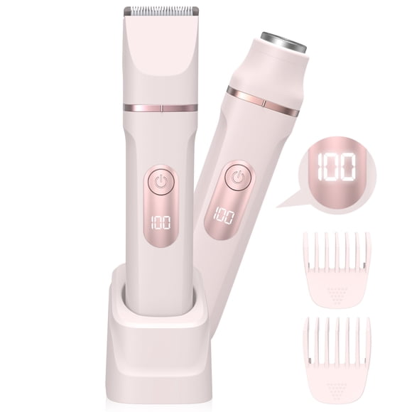 Hoey Bikini Trimmer for Women-Painless Electric Razor for Silk Skin,Cordless Wet/Dry Body Shaver for Trip,Replaceable Lady Facial Groomer,IPX7 Waterproof & Easy Cleaning,Ceramic Blade,USB Charge Dock