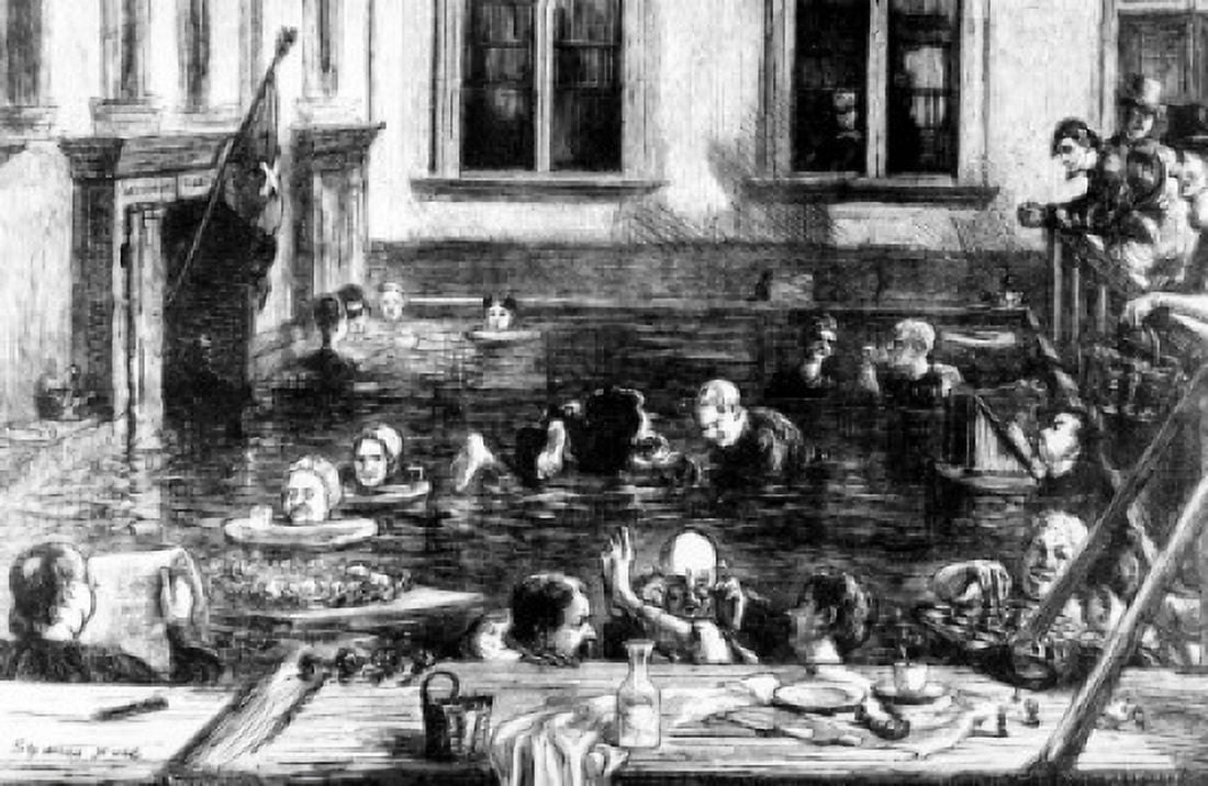 Public Bath Leukerbad Switzerland 1870 Canvas Art -  (18 x 24)