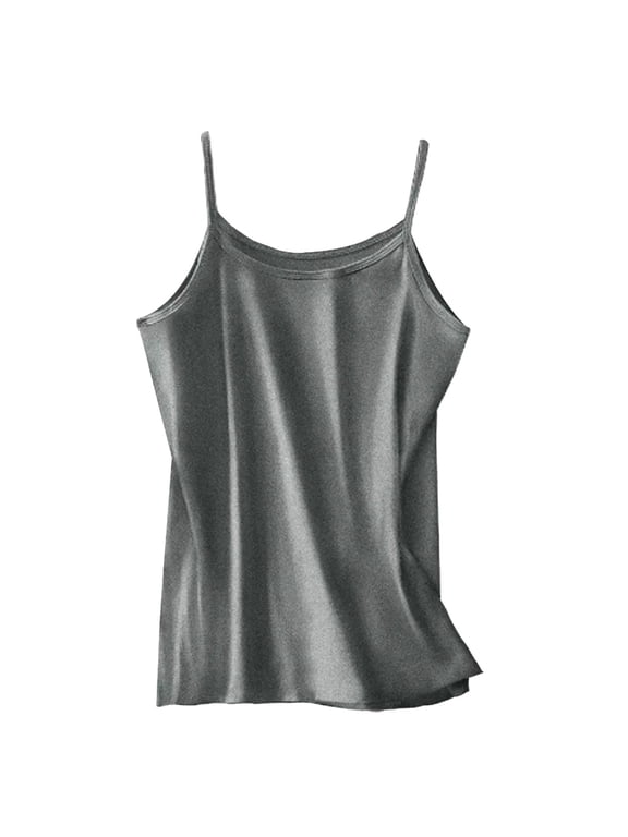 Public Camisole Tops for Women Trendy Spaghetti Strap Sleeveless Tank Tops Causal Crew Neck Caimi Shirts Undershirts Dark Gray M