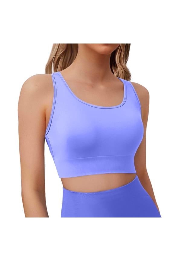 Public Cropped Ribbed Tank Top for Women Push up Yoga Tops No Underwire Backless Bras for Running Jogging Gym Sports Bralette Bras Fitness Purple M