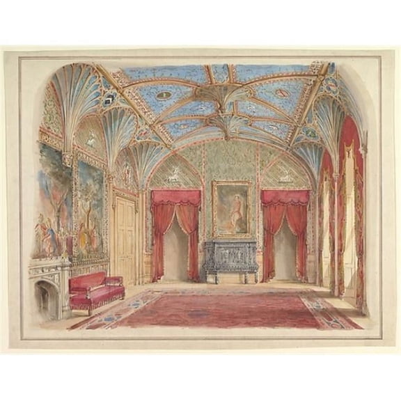 Public Domain Images Design for The Decoration of The Drawing Room At Eastnor Castle Hertfordshire Poster Print by John Gregory Crace, British London 1809 1889 Dulwich & Son, 18 x 24