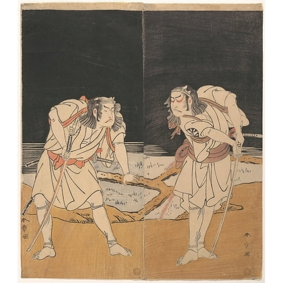Public Domain Images MET36854 Duel Scene From The Kabuki Drama A Soga Pattern Dyed To Order, Oatsurae-Zome Soga Hinagata Poster Print by Katsukawa Shunsho, Japanese 1726 1792, 18 x 24