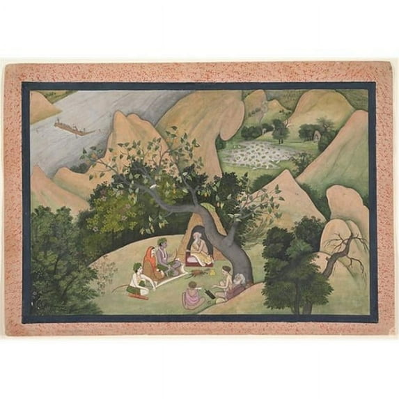 Public Domain Images MET37955 Rama Sita & Lakshmana At The Hermitage of Bharadvaja - Folio From A Ramayana Series Poster Print by First Generation After Nainsukh, 18 x 24