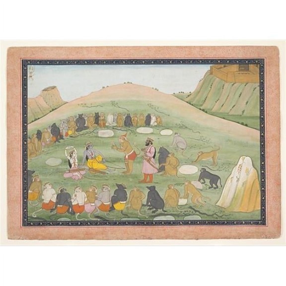 Public Domain Images MET37988 Hanuman Revives Rama & Lakshmana with Medicinal Herbs Poster Print by Workshop Active in The Generation After Nainsukh, Active Ca. 1735 78, 18 x 24
