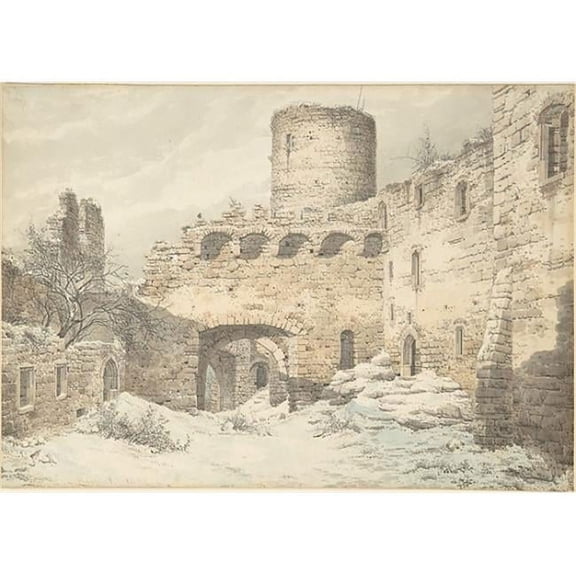 Public Domain Images MET383414 Winter View of The Courtyard of A Medieval Castle in Ruins Poster Print by Julius Von Leypold, German Dresden 1806 - 1874 Niederlnitz, 18 x 24