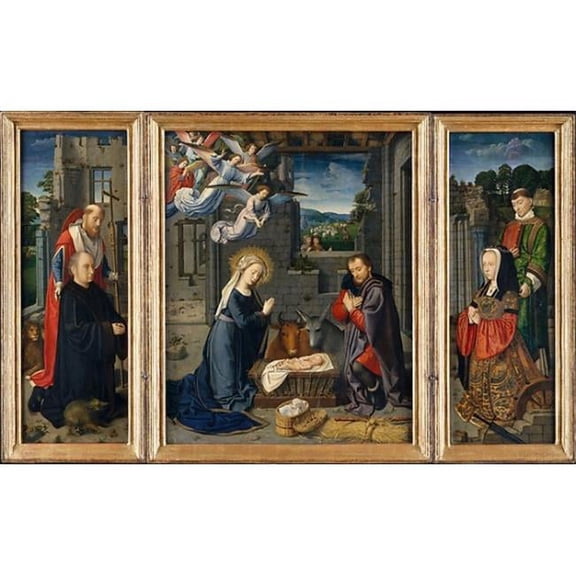 Public Domain Images MET436099 The Nativity with Donors & Saints Jerome & Leonard Poster Print by Gerard David, Netherlandish Oudewater Ca. 1455 1523 Bruges, 18 x 24