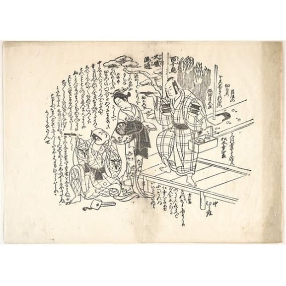 Public Domain Images MET56127 One of Six Impressions From Worn Old Blocks Poster Print by Unidentified Artist Japanese 18th Century, 18 x 24