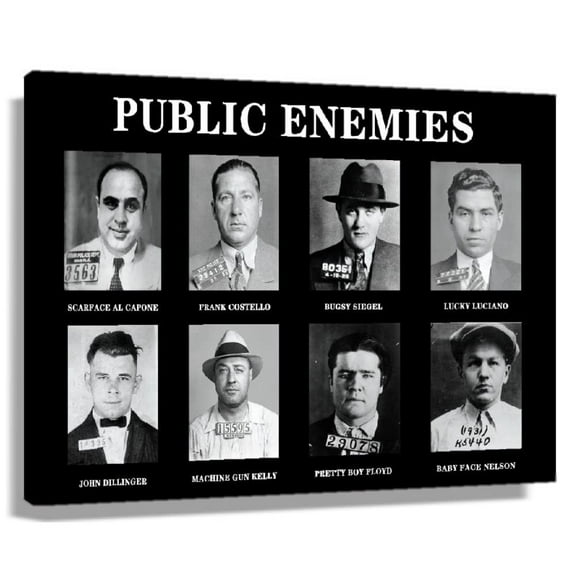 Public Enemy Mafia Posters for Walls Bugsy Siegel Black Gangster Pictures Art Prints Mob Boss Poster Art Canvas Painting for Decoration Framed Size 16x24 inch(40x60cm)