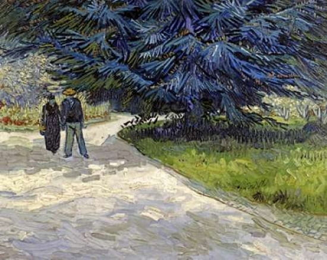 Public Garden with Couple and Blue Fir Tree Canvas Art - Vincent Van Gogh (24 x 30)