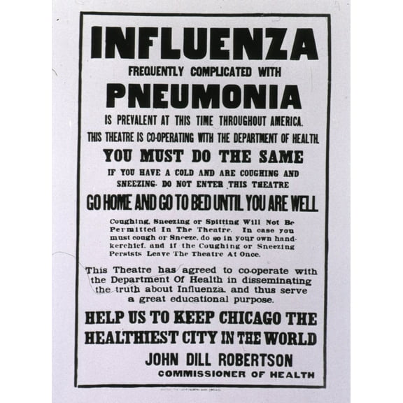 Public Health Poster Relating To The Spanish Flu Epidemic In Chicago During The Fall Of 1918. History (24 x 36)