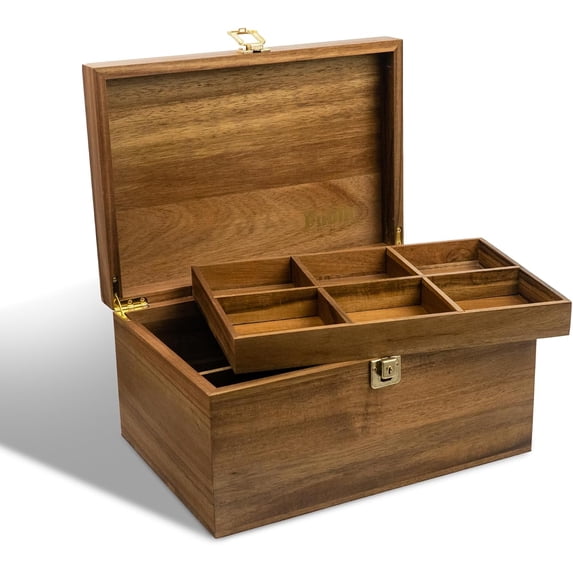 Public House Locking Wooden Keepsake Box, Customizable Design With Adjustable Tray. Large Wooden Box with Hinged Lid for Wedding and Memory Keepsakes