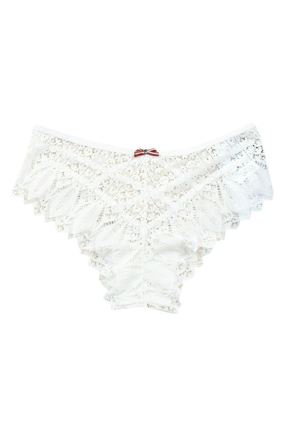 Public Lace Underwear for Women Back Hollow out Cheeky Thongs Ladies Low Rise Bow Tie Brief Panties White XL