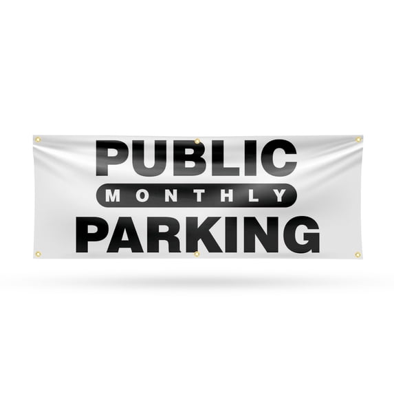 Public Monthly Parking Banner Sign 24 Inch x 72 Inch | 13 oz Vinyl with Metal Grommets | Heavy-Duty Single-Sided Outdoor Durable Printed High-Quality Weatherproof | Made in the USA