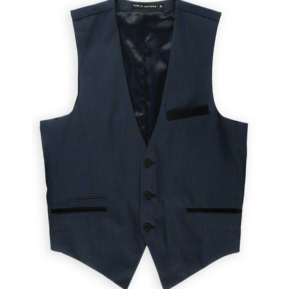 Public Notices Mens Micro Dot Three Button Vest, Blue, Small (Regular)