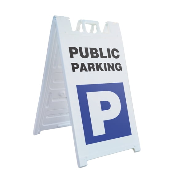 Public Parking 24" x 36" Double Sided A-Frame Sidewalk Sign Includes 2 Installed Decals Foldable Portable White Signicade Sandwich Board Event Convenience Affordable Rates Clear Signage