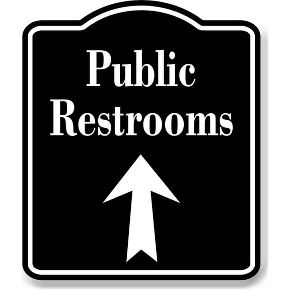 Public Restrooms Up Arrow BLACK Aluminum Composite Sign, 8.5"x10"