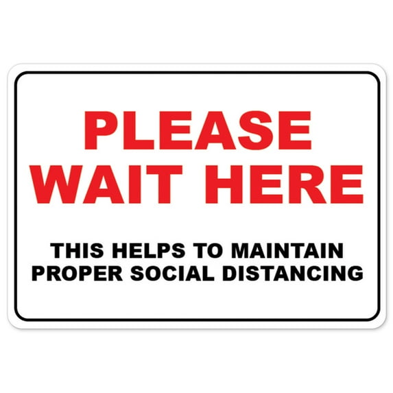 Public Safety Sign - Please Wait Here This Helps Social Distancing | Peel And Stick Wall Graphic | Protect Your Business, Municipality, Home & Colleagues | Made in the USA