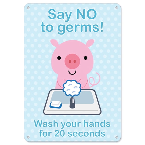 Public Safety Sign - Say No To Germs! Wash Hands For 20 Seconds | Plastic Sign | Protect Your Business, Municipality, Home & Colleagues | Made in the USA