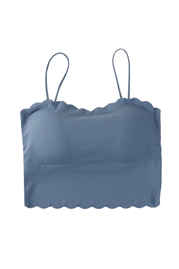 Public Tank Top with Built in Bra for Women Cropped Spaghetti Strap Yoga Tops No Underwire Bras for Workout Running Jogging Gym Fitness Bralette Blue One Size