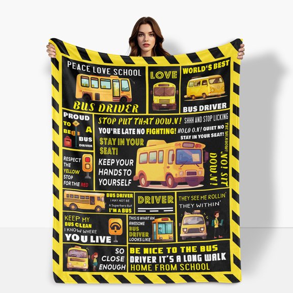 Public Transport Bus Themed Fleece Blanket Promote Cleanliness And Traffic Rule Awareness Sofa Bed Travel Camping Polyester Throw Shipped From USA Soft Warm Comfortable Flannel Blanket Gift