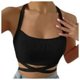 thumbnail image 1 of Public Womens Cropped Tank Tops Trendy Ribbed Sleeveless Square Neck Summer Basic Tops Causal Halter Slim Fit Cross Bandage Shirts Black L, 1 of 7