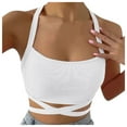 thumbnail image 1 of Public Womens Cropped Tank Tops Trendy Ribbed Sleeveless Square Neck Summer Basic Tops Causal Halter Slim Fit Cross Bandage Shirts White S, 1 of 7
